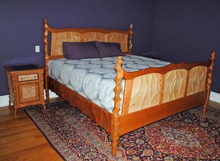 Sculpted Cherry and Curly Maple Bed