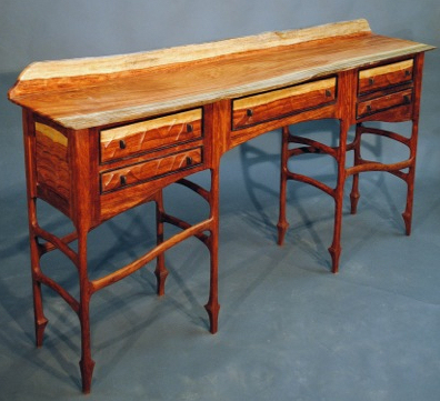 Live Edge Bubinga Sideboard with a Live Edge Back Splash