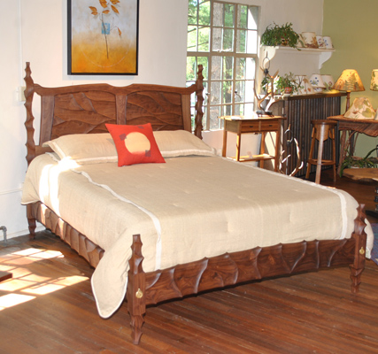 Sculpted Walnut Bed