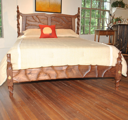 Sculpted Walnut Bed